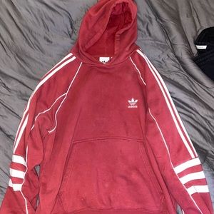 Large Red Adidas hoodie with some small stains, no hoodie string